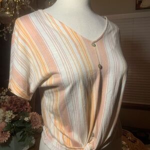 Sweet & Sun-Kissed: Pastel Striped Tie-Front Top